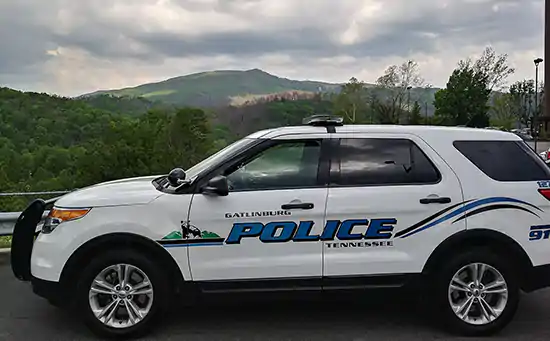 Gatlinburg Police car with smoky mountain scenery in background